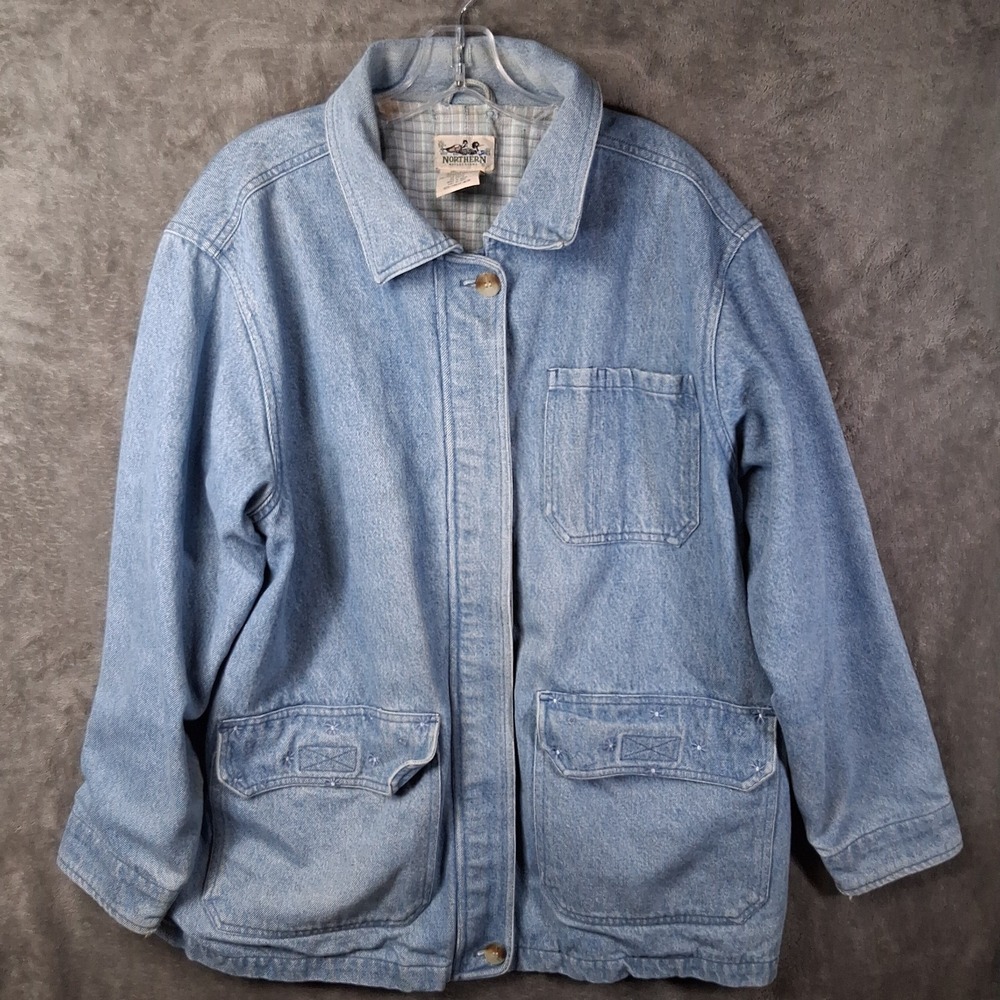 Vtg 90s Northern Reflections Floral Denim Barn Jacket Plaid Women Size Medium